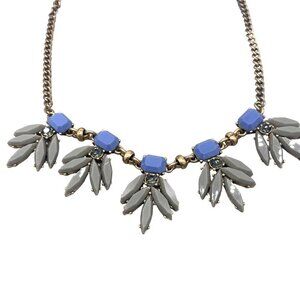 J. Crew Gray & Blue Statement Chain Necklace Adjustable Gold Tone 16-19 Inches